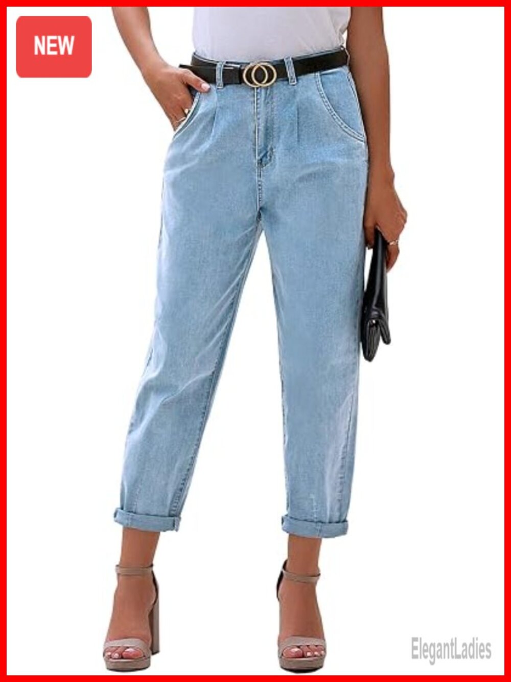 High Waisted Stretchy Mom Jeans Loose Fit Denim Pants